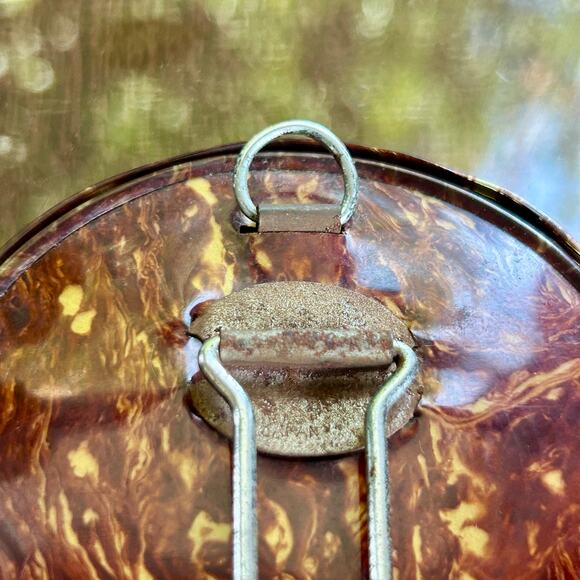 Vintage Metal Compact Mirror with Marbled Lid – 3.25”  Folding Vanity Mirror - Picture 9 of 10